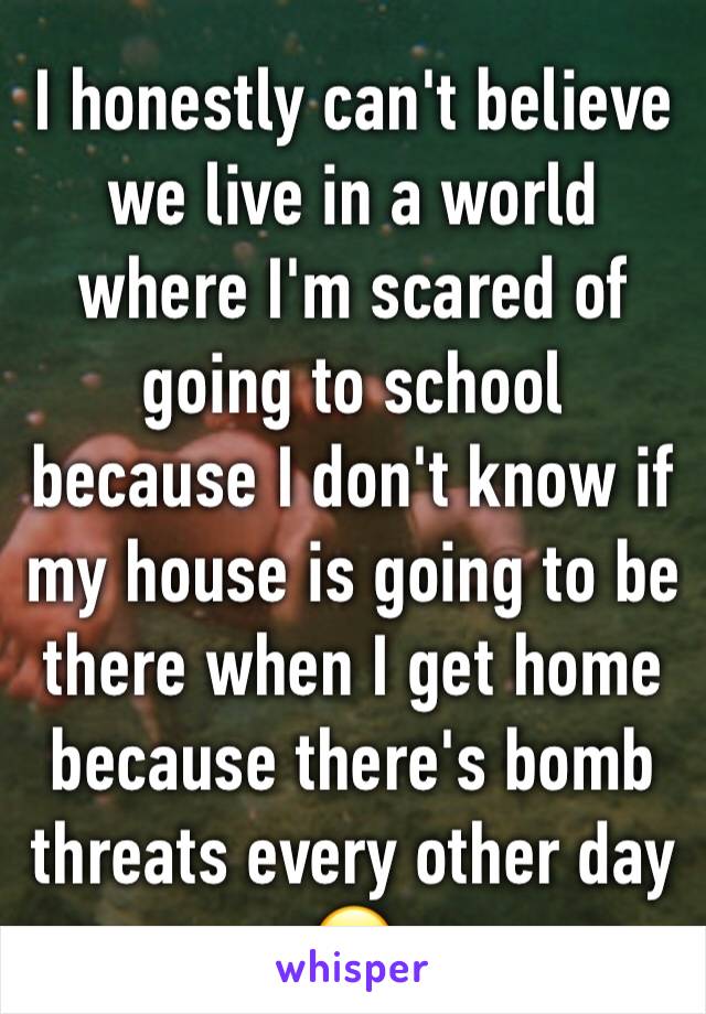 I honestly can't believe we live in a world where I'm scared of going to school because I don't know if my house is going to be there when I get home because there's bomb threats every other day 😢