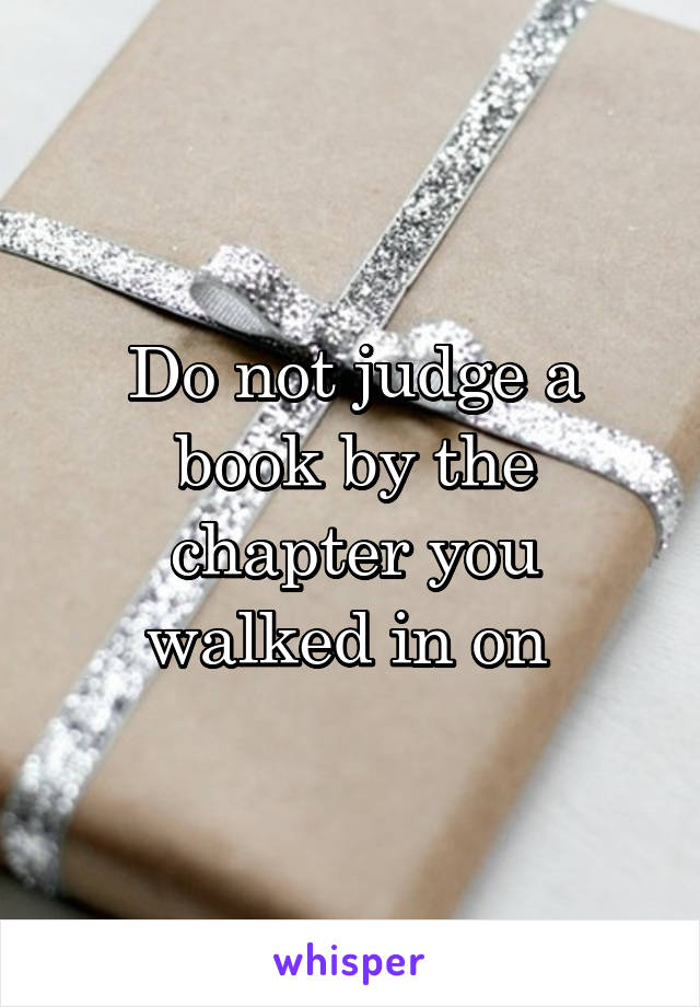 Do not judge a book by the chapter you walked in on 