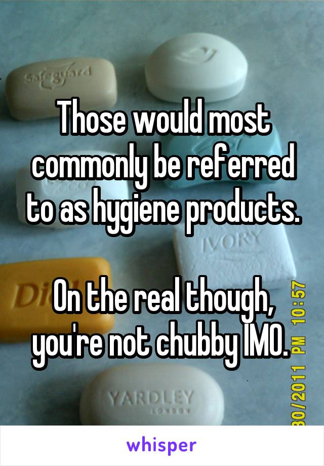 Those would most commonly be referred to as hygiene products.

On the real though, you're not chubby IMO. 