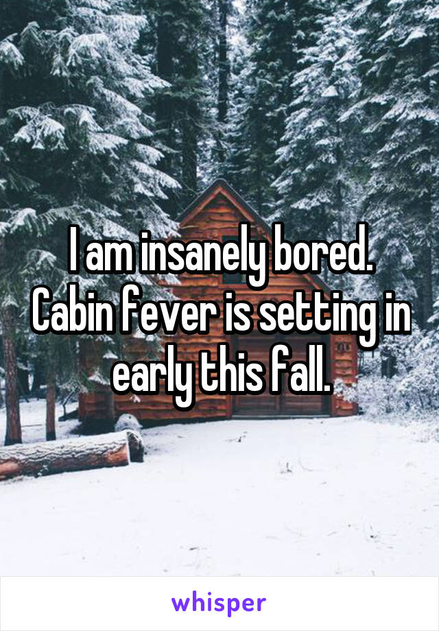 I am insanely bored. Cabin fever is setting in early this fall.