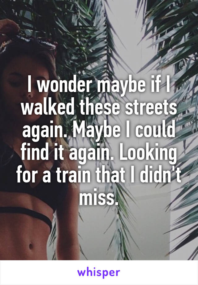 I wonder maybe if I walked these streets again. Maybe I could find it again. Looking for a train that I didn't miss.