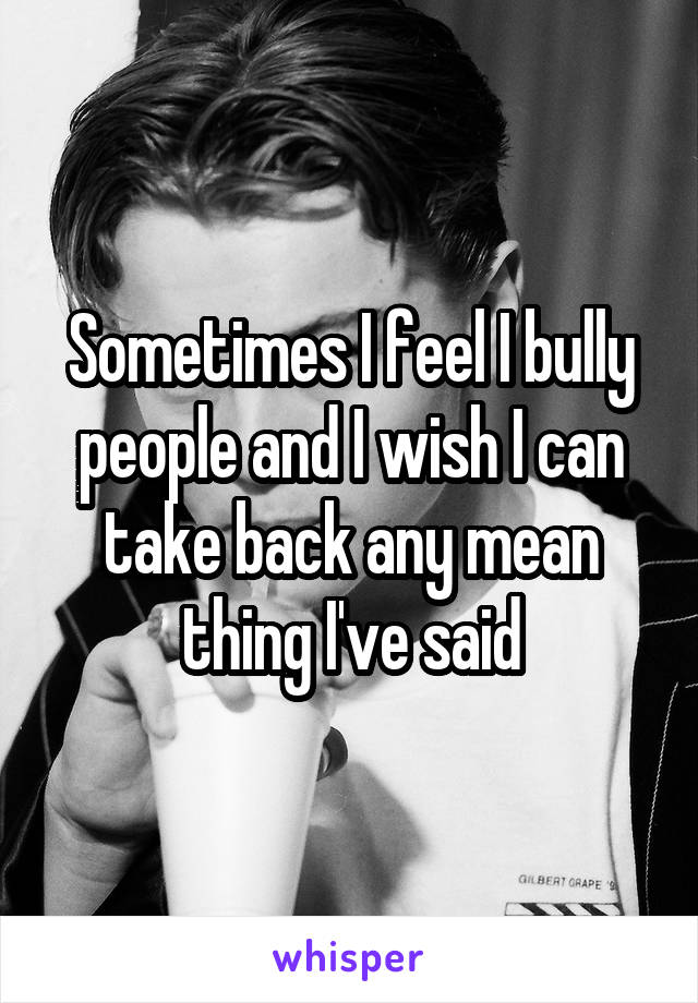 Sometimes I feel I bully people and I wish I can take back any mean thing I've said