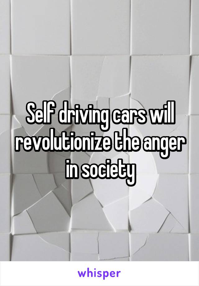 Self driving cars will revolutionize the anger in society