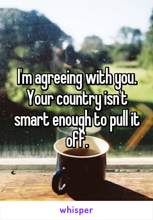 I'm agreeing with you. Your country isn't smart enough to pull it off.