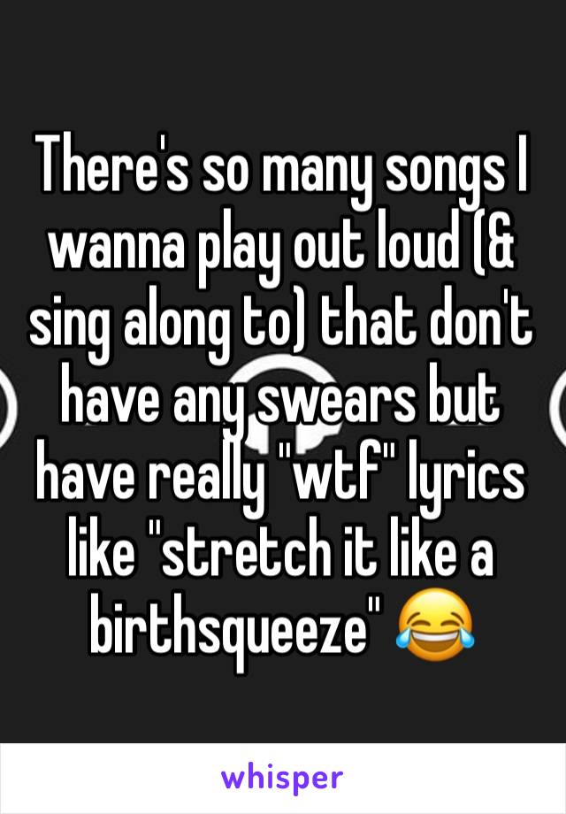 There's so many songs I wanna play out loud (& sing along to) that don't have any swears but have really "wtf" lyrics like "stretch it like a birthsqueeze" 😂