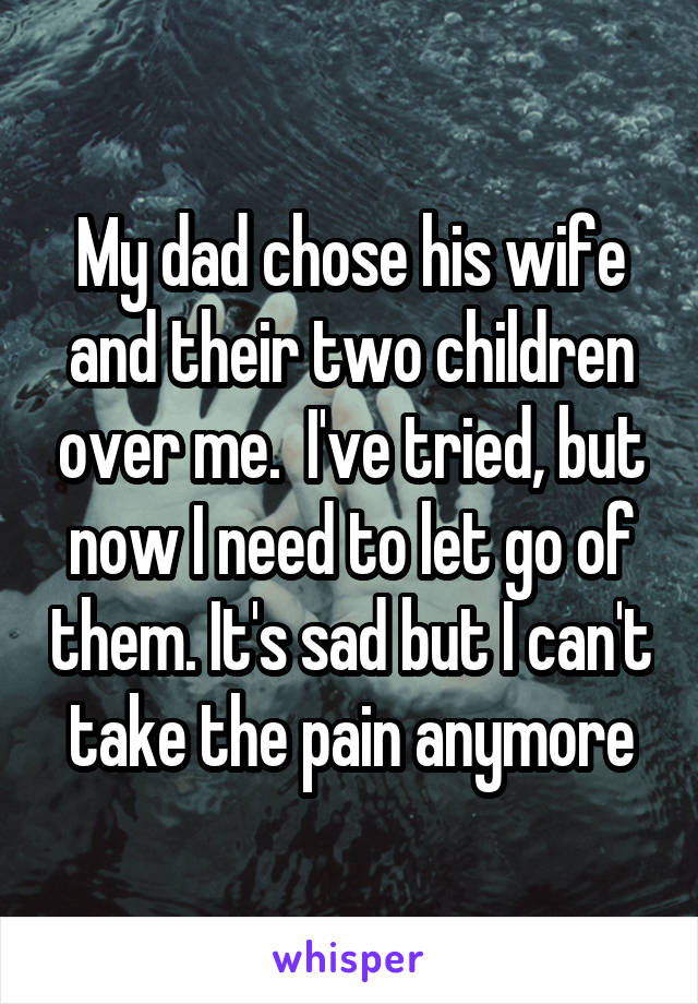 My dad chose his wife and their two children over me.  I've tried, but now I need to let go of them. It's sad but I can't take the pain anymore