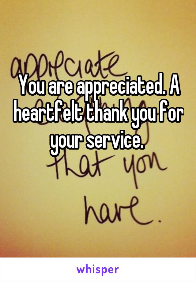 You are appreciated. A heartfelt thank you for your service. 
  
