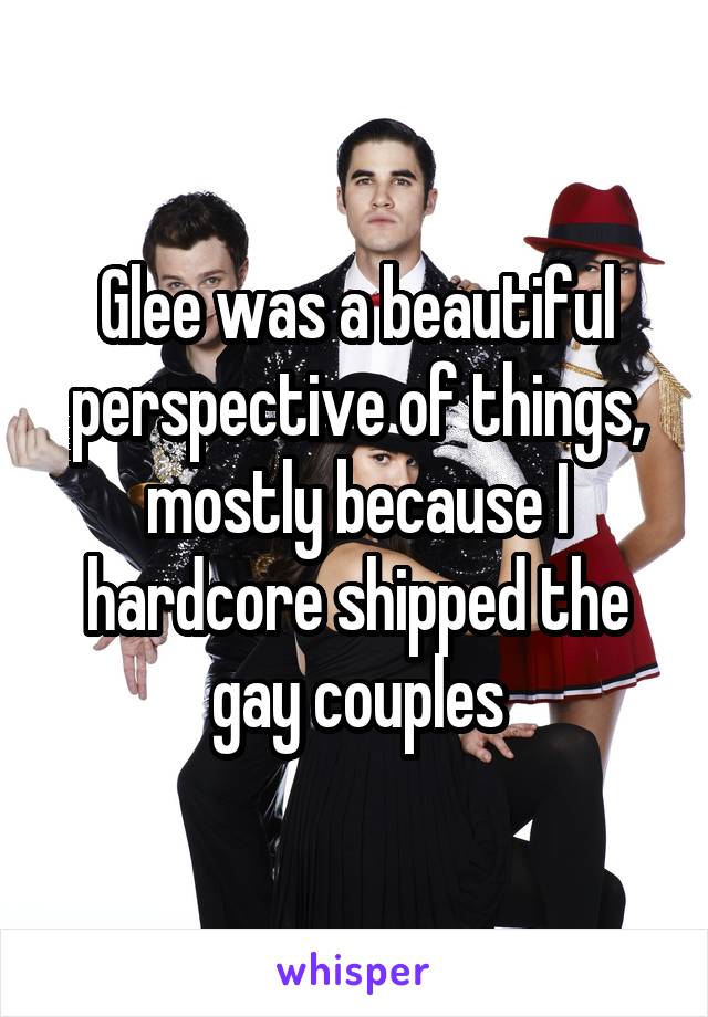 Glee was a beautiful perspective of things, mostly because I hardcore shipped the gay couples