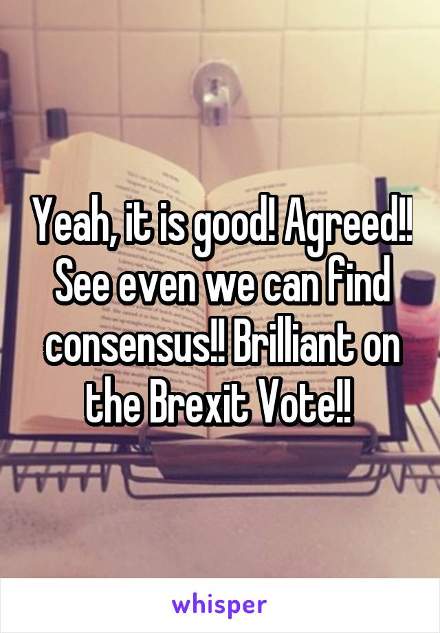 Yeah, it is good! Agreed!! See even we can find consensus!! Brilliant on the Brexit Vote!! 