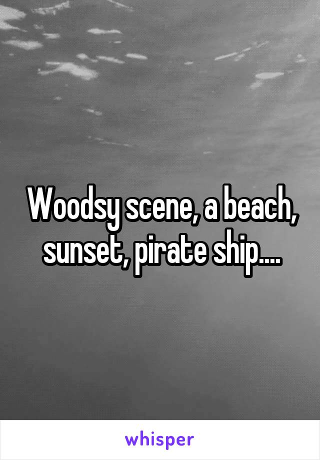 Woodsy scene, a beach, sunset, pirate ship....
