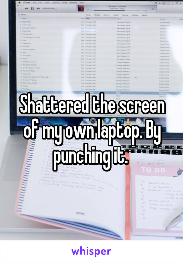 Shattered the screen of my own laptop. By punching it. 