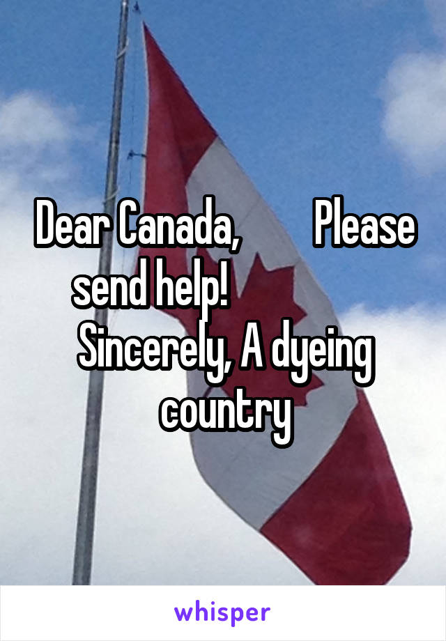 Dear Canada,         Please send help!                   Sincerely, A dyeing country