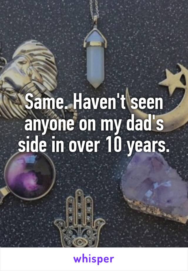 Same. Haven't seen anyone on my dad's side in over 10 years.
