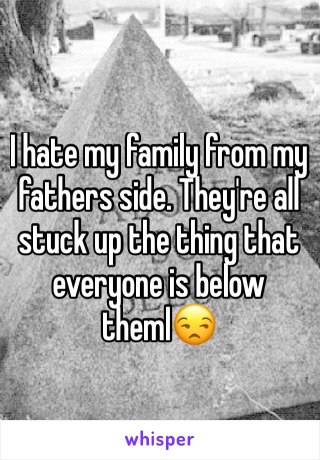 I hate my family from my fathers side. They're all stuck up the thing that everyone is below theml😒