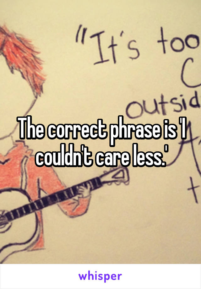 The correct phrase is 'I couldn't care less.'