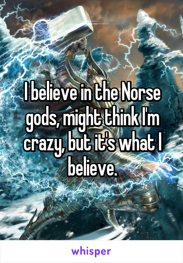 I believe in the Norse gods, might think I'm crazy, but it's what I believe.
