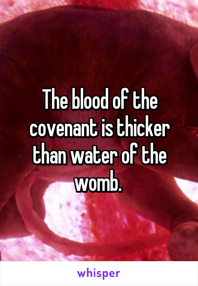 The blood of the covenant is thicker than water of the womb. 