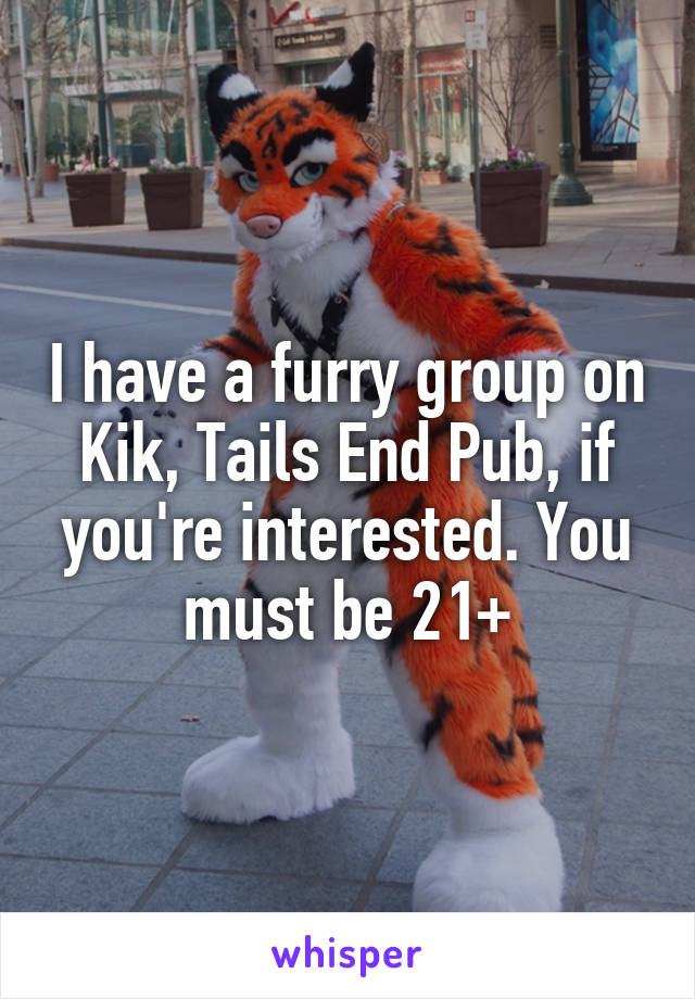 I have a furry group on Kik, Tails End Pub, if you're interested. You must be 21+