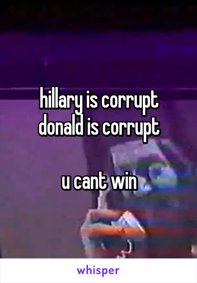 hillary is corrupt
donald is corrupt

u cant win