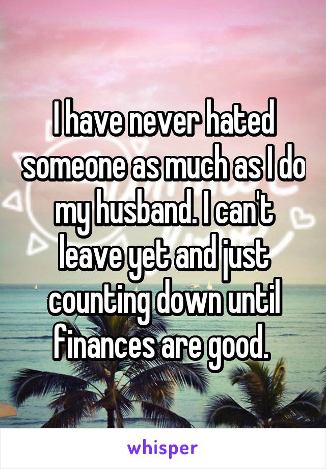 I have never hated someone as much as I do my husband. I can't leave yet and just counting down until finances are good. 
