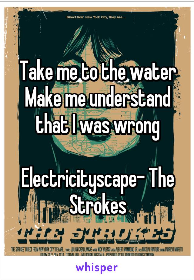 Take me to the water
Make me understand that I was wrong

Electricityscape- The Strokes