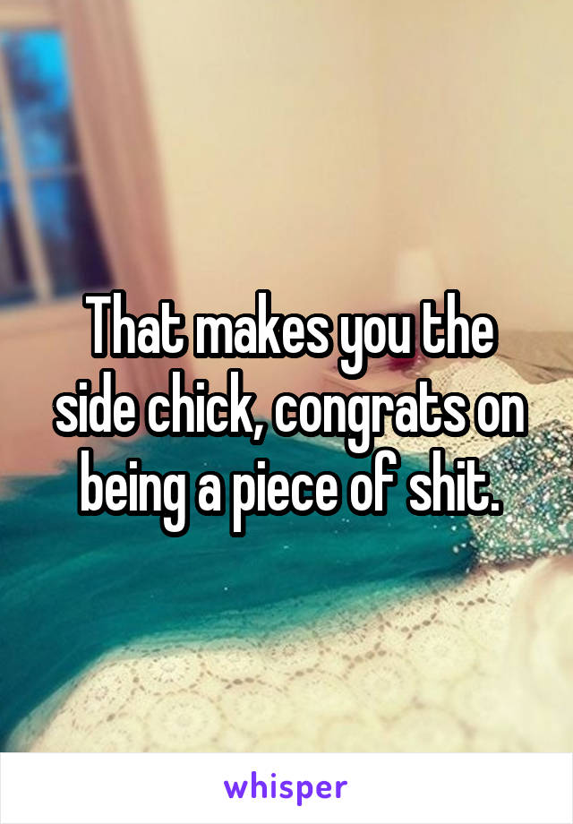 That makes you the side chick, congrats on being a piece of shit.