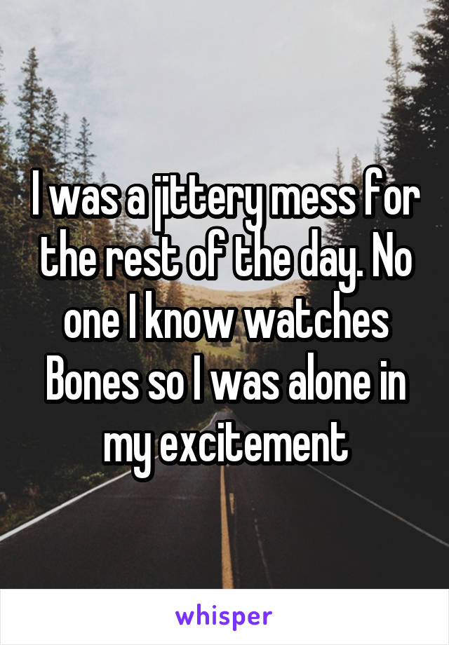 I was a jittery mess for the rest of the day. No one I know watches Bones so I was alone in my excitement