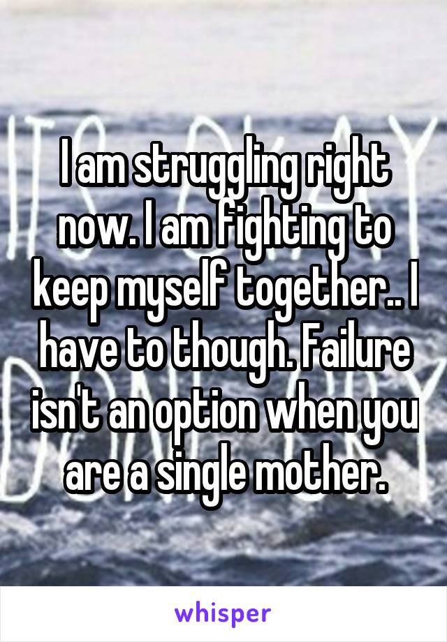 I am struggling right now. I am fighting to keep myself together.. I have to though. Failure isn't an option when you are a single mother.