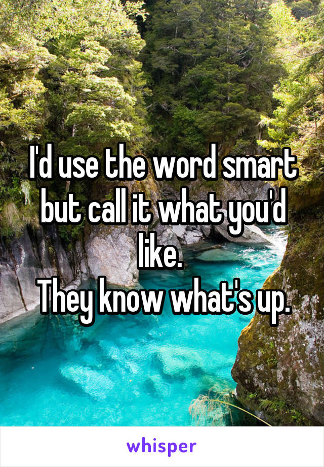 I'd use the word smart but call it what you'd like. 
They know what's up.