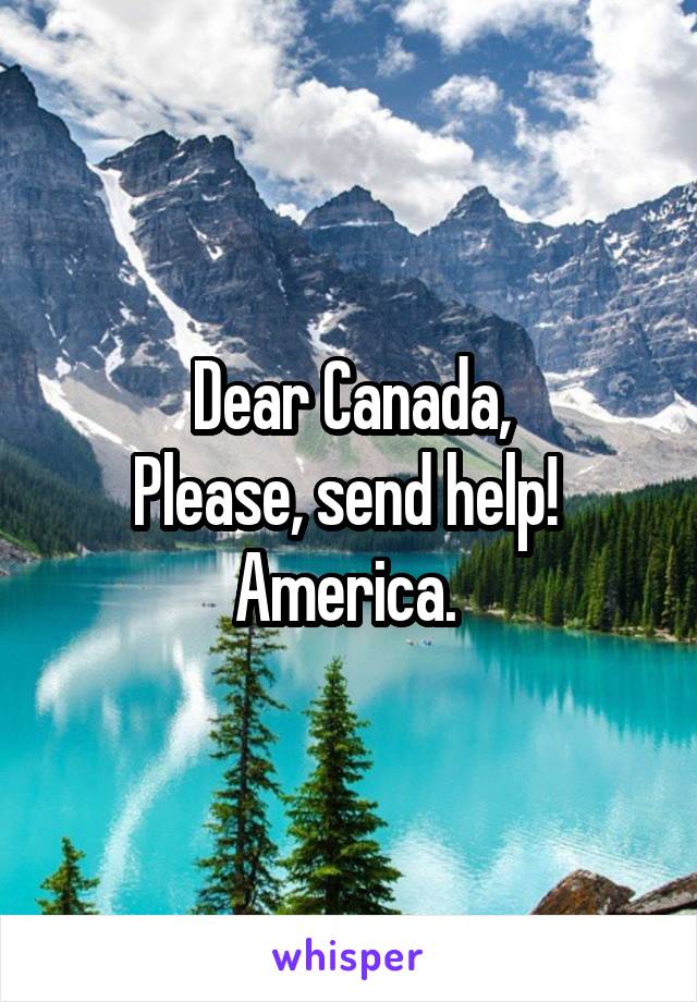 Dear Canada,
Please, send help! 
America. 