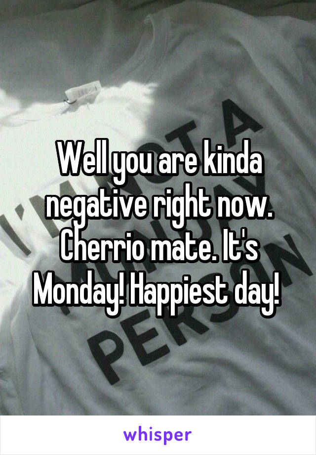 Well you are kinda negative right now. Cherrio mate. It's Monday! Happiest day! 