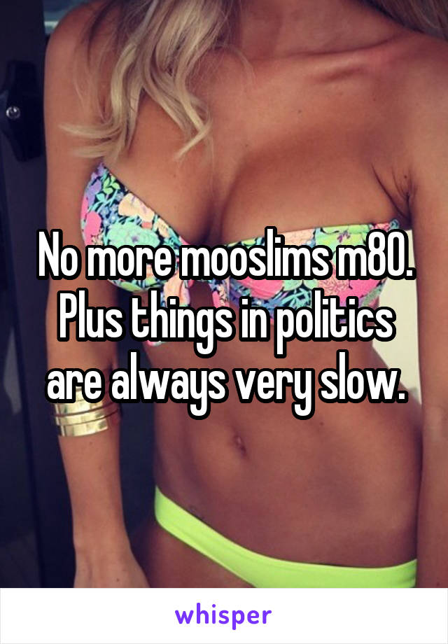 No more mooslims m80.
Plus things in politics are always very slow.