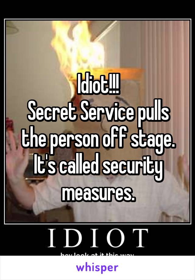 Idiot!!!
Secret Service pulls the person off stage. It's called security measures.