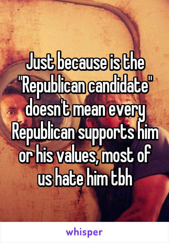 Just because is the "Republican candidate" doesn't mean every Republican supports him or his values, most of us hate him tbh