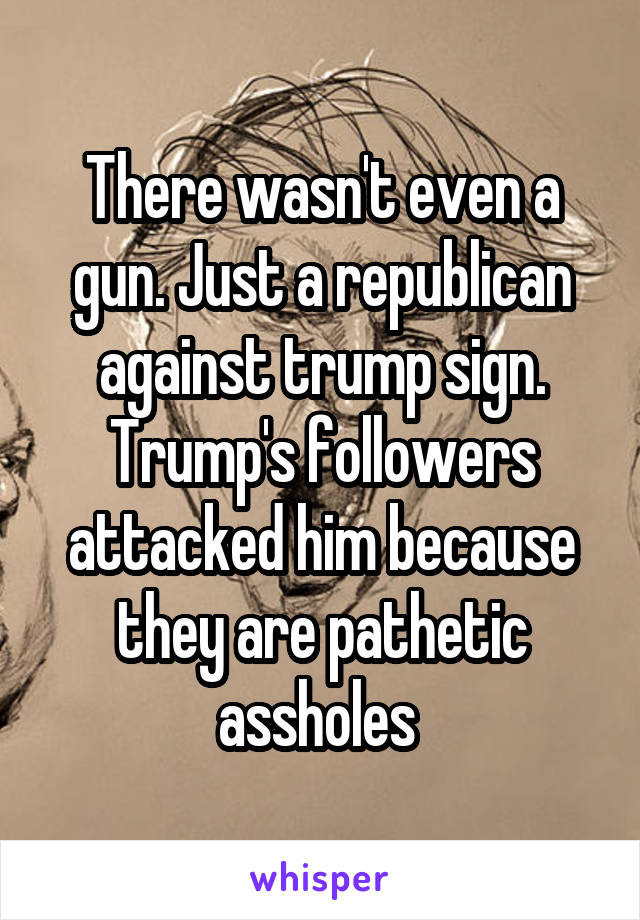 There wasn't even a gun. Just a republican against trump sign. Trump's followers attacked him because they are pathetic assholes 