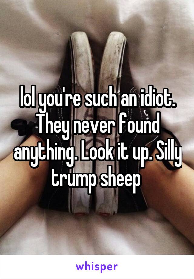 lol you're such an idiot. They never found anything. Look it up. Silly trump sheep 