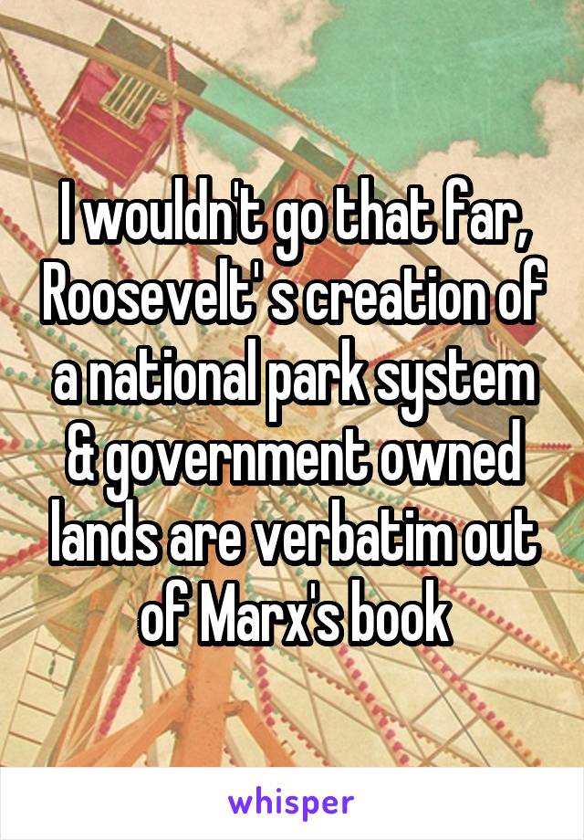 I wouldn't go that far, Roosevelt' s creation of a national park system & government owned lands are verbatim out of Marx's book