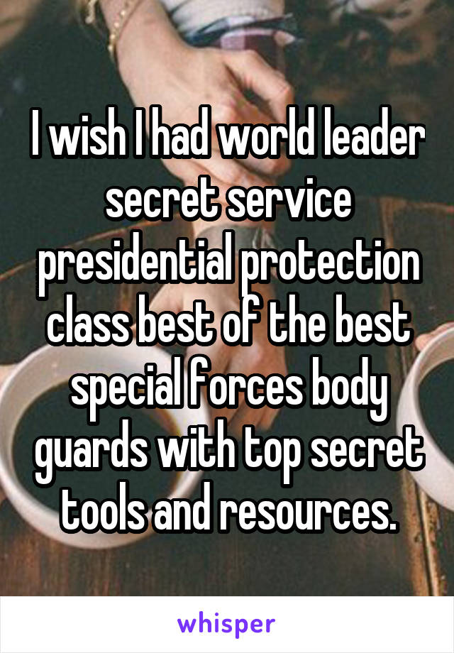 I wish I had world leader secret service presidential protection class best of the best special forces body guards with top secret tools and resources.