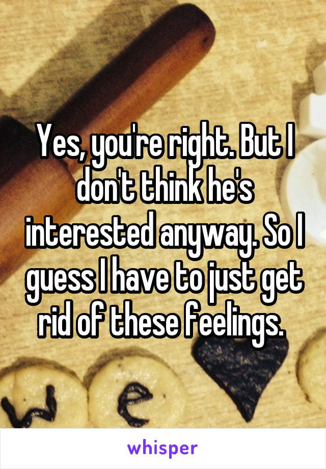 Yes, you're right. But I don't think he's interested anyway. So I guess I have to just get rid of these feelings. 