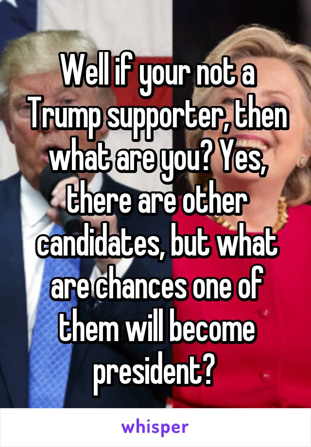 Well if your not a Trump supporter, then what are you? Yes, there are other candidates, but what are chances one of them will become president? 