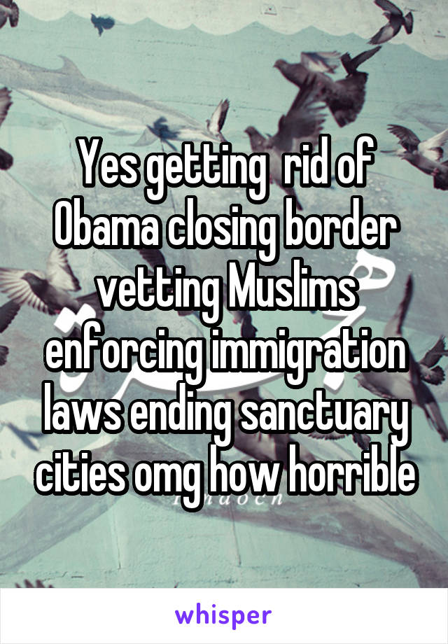 Yes getting  rid of Obama closing border vetting Muslims enforcing immigration laws ending sanctuary cities omg how horrible