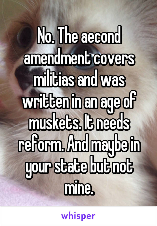 No. The aecond amendment covers militias and was written in an age of muskets. It needs reform. And maybe in your state but not mine.