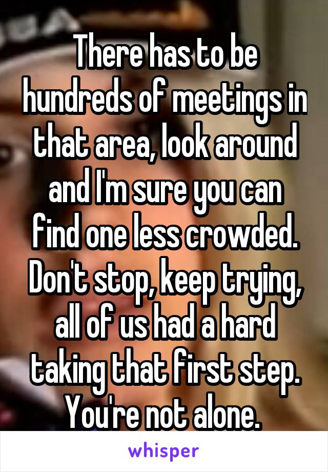 There has to be hundreds of meetings in that area, look around and I'm sure you can find one less crowded. Don't stop, keep trying, all of us had a hard taking that first step. You're not alone. 