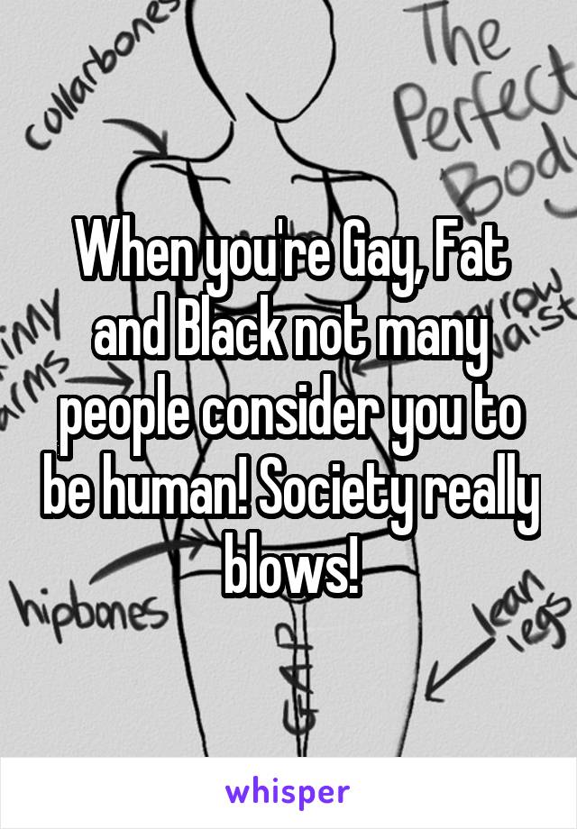 When you're Gay, Fat and Black not many people consider you to be human! Society really blows!