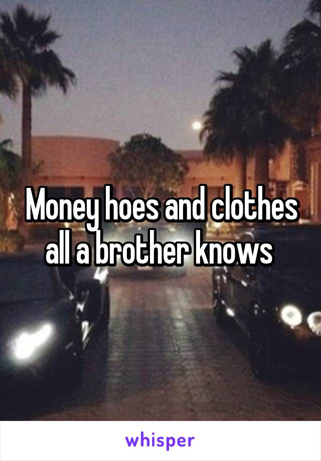 Money hoes and clothes all a brother knows 