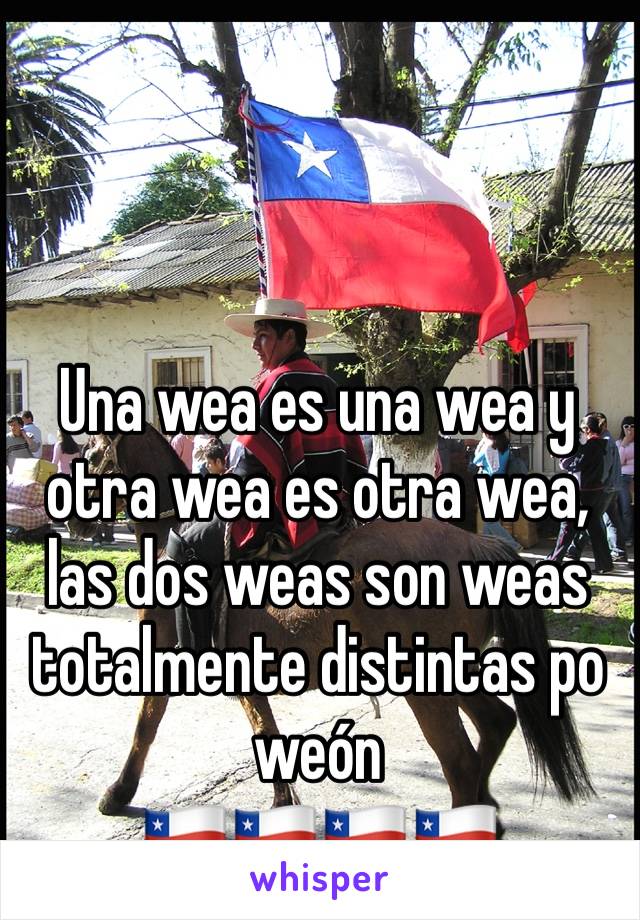 Una wea es una wea y otra wea es otra wea, las dos weas son weas totalmente distintas po weón 
🇨🇱🇨🇱🇨🇱🇨🇱