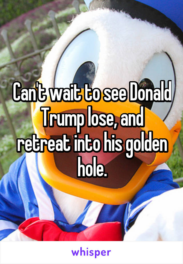 Can't wait to see Donald Trump lose, and retreat into his golden hole.