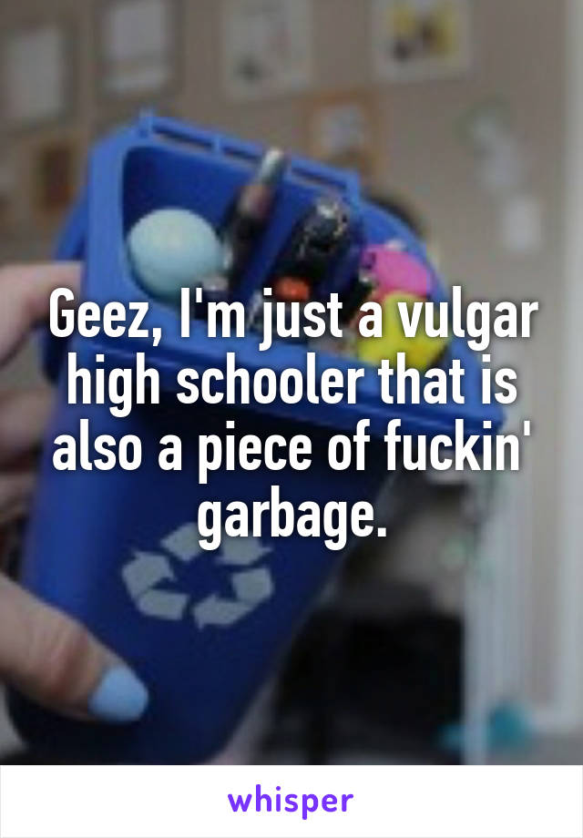 Geez, I'm just a vulgar high schooler that is also a piece of fuckin' garbage.