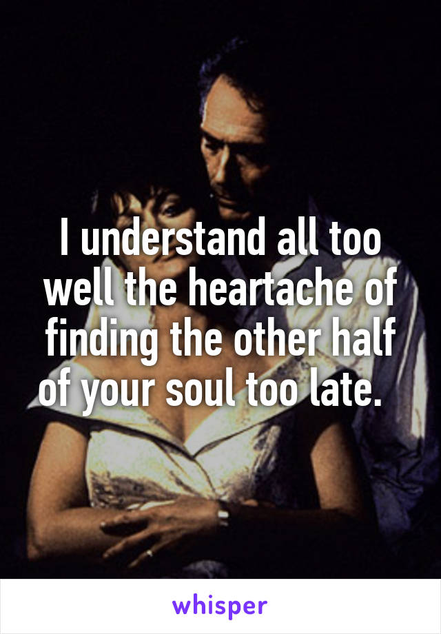 I understand all too well the heartache of finding the other half of your soul too late.  