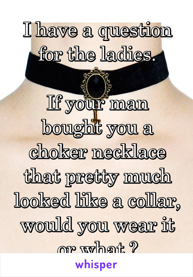 I have a question for the ladies.

If your man bought you a choker necklace that pretty much looked like a collar, would you wear it or what ?